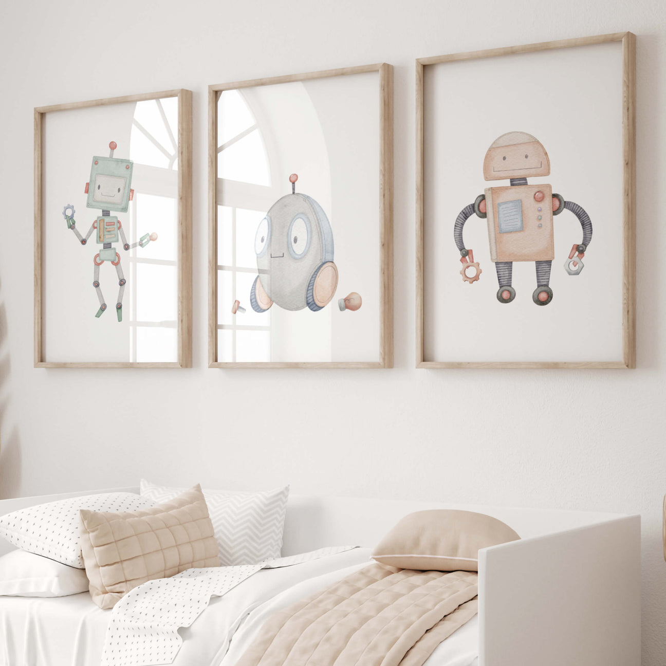 Set of 3 robot print for boys nursery decor and toddler room decor