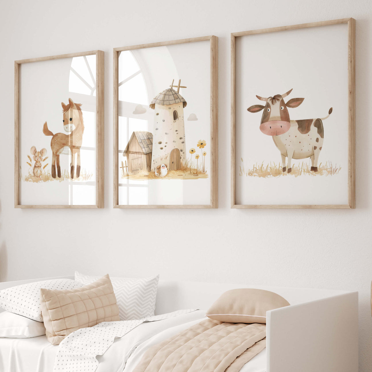 Beige brown farm print for neutral nursery decor