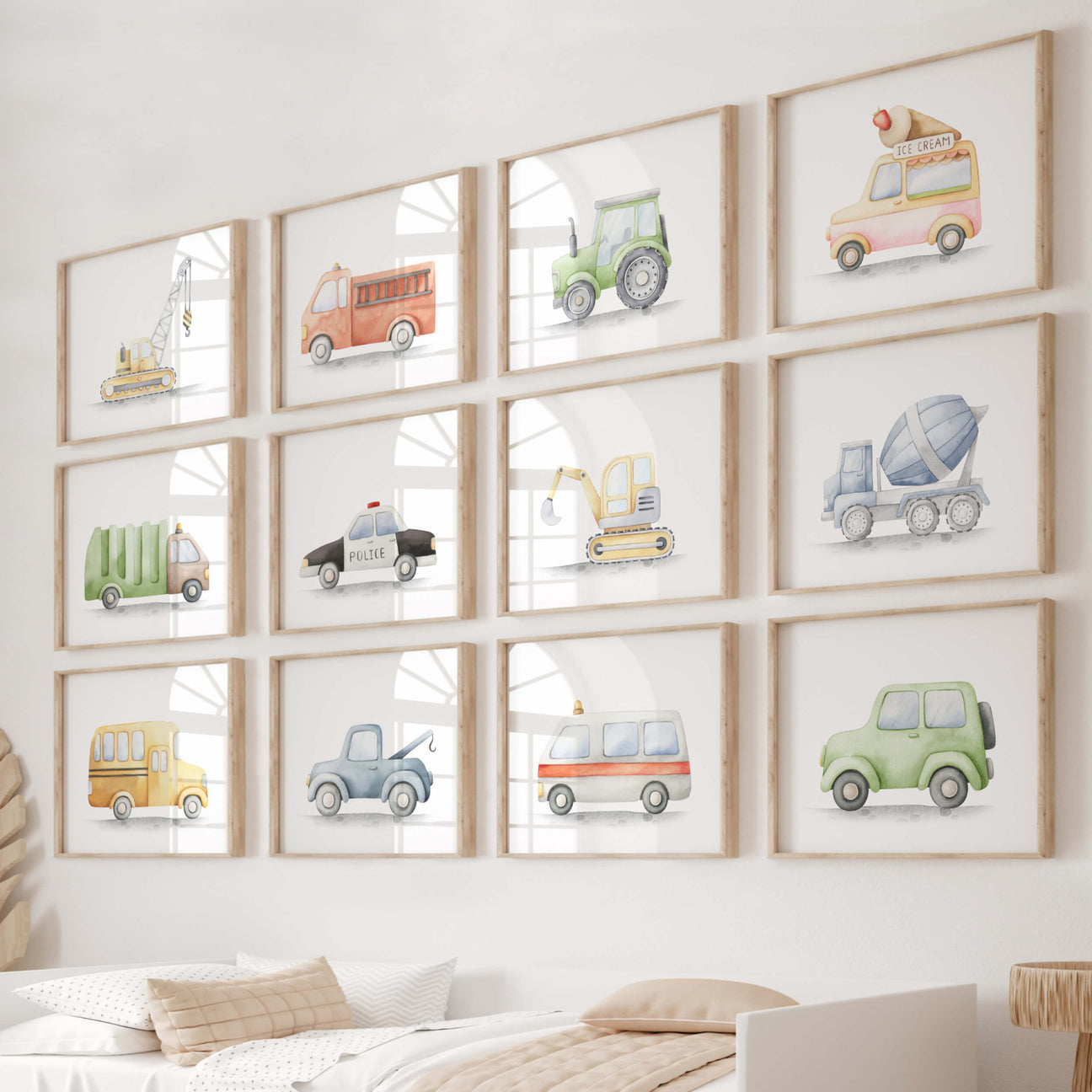 Nursery transport printable for toddler and baby boys room decor.