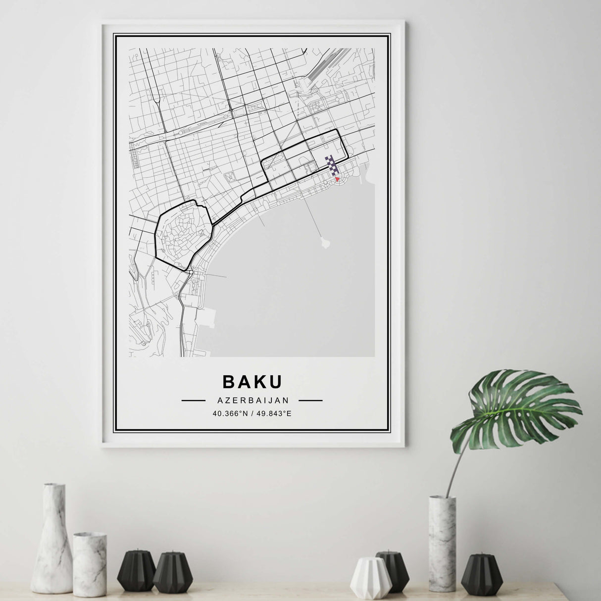 Baku circuit map print for F1 fan, father days and man gift.