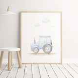 Light blue tractor print  for toddler and boys room decor.