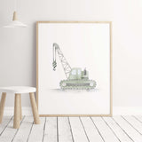 Watercolor sage green crane for toddler and boys room decor.