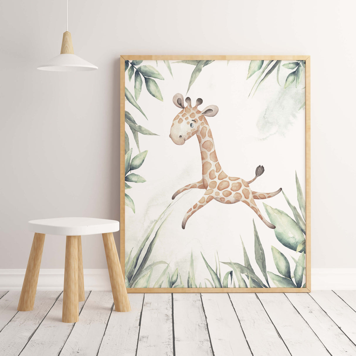 Watercolor safari animals poster for gender neutral nursery decor, baby boys room decor, toddler room decor, girls room decor, animals: giraffe.