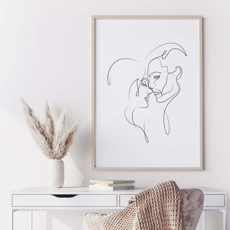 Kiss line art print for minimalist home decor and erotica home decor, bedroom and living room decor.