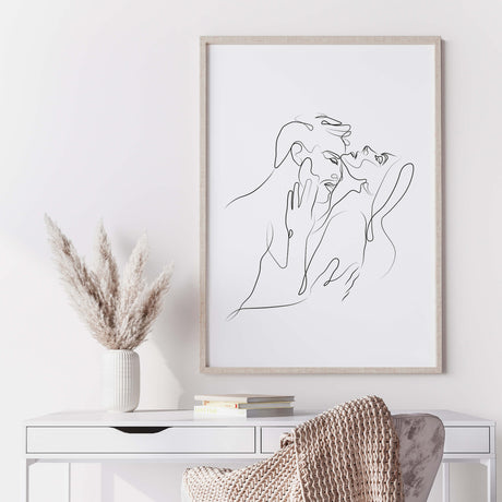 Erotic line art printable for minimalist home decor, bedroom, living room decor.