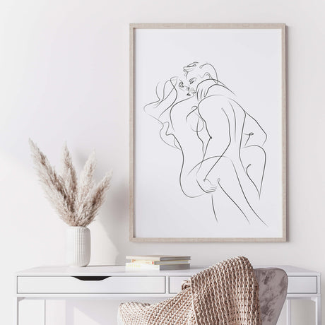 Stand and carry sex pose line art print for black and white minimalist home decor, living room decor, bedroom decor, sex home decor.