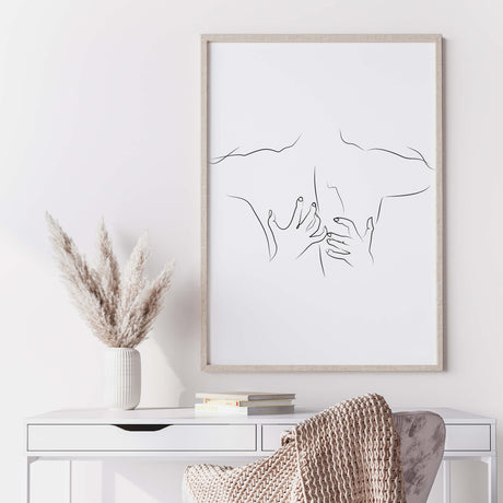 Erotic line art print for black and white minimalist home decor, bedroom, living room decor, sex home decor.