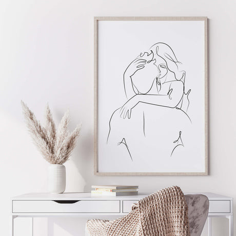 Sexy couple line art print for minimalist home decor, bedroom, living room decor, erotic home decor.