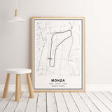 Monza F1 circuit Map poster for bedroom, office room, living room and home decor.