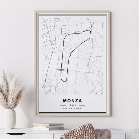 Monza F1 circuit map print for minimalist home decor.