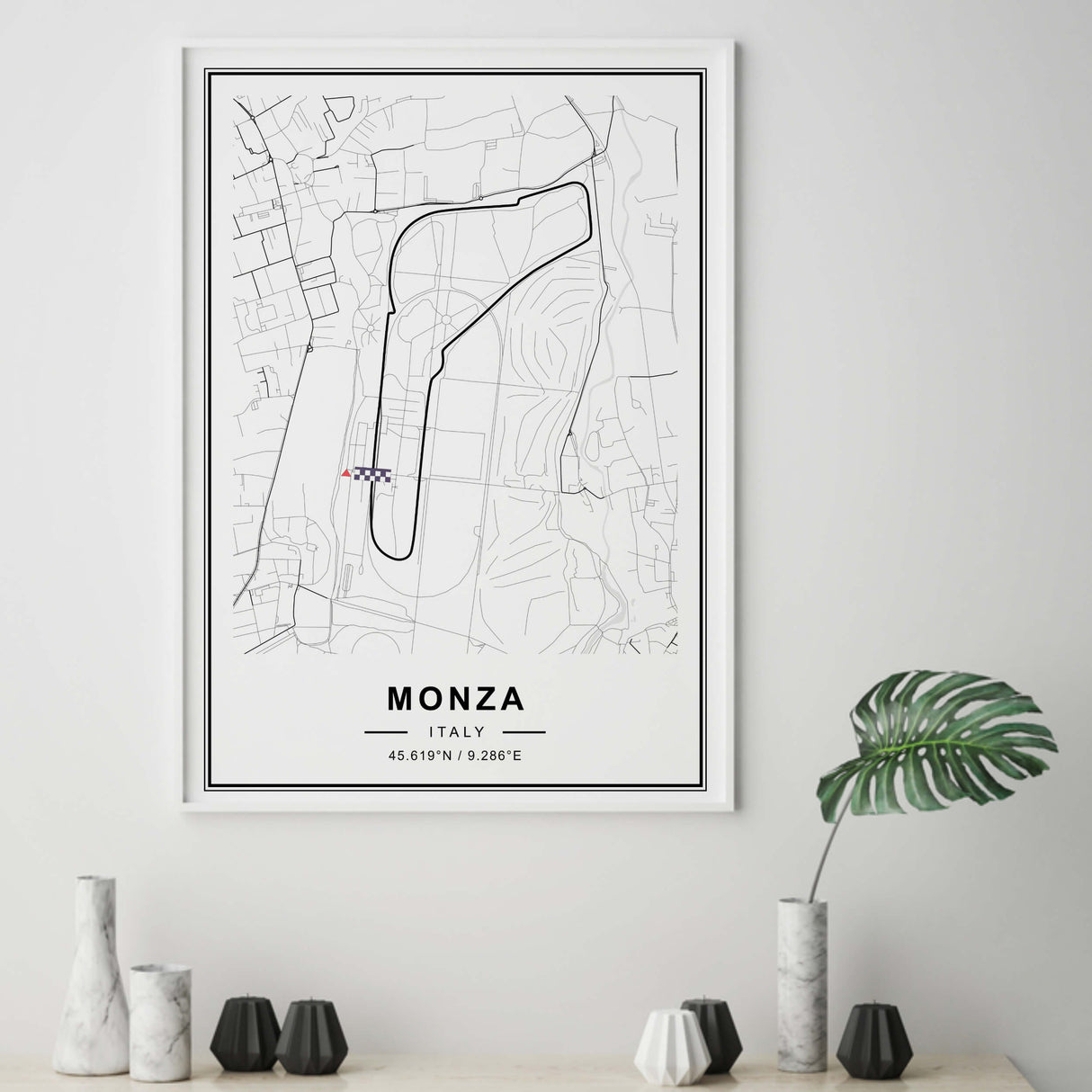 Monza Italy Formula 1 print for minimalis black and white home decor.