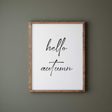 Line art fall print with hello autumn quote for minimalist autumn home decor.