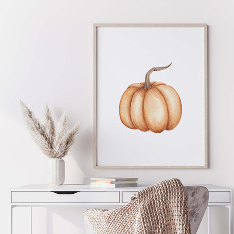 Watercolo orange pumpkin  print for boho autumn decor