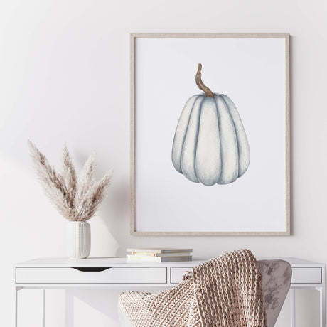 Watercolor blue pumpkin  print for boho autumn decor