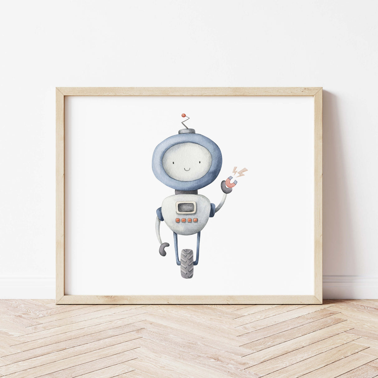 Set of 3 watercolor robot poster for boys room decor, toddler room decor, robot nursery decor.