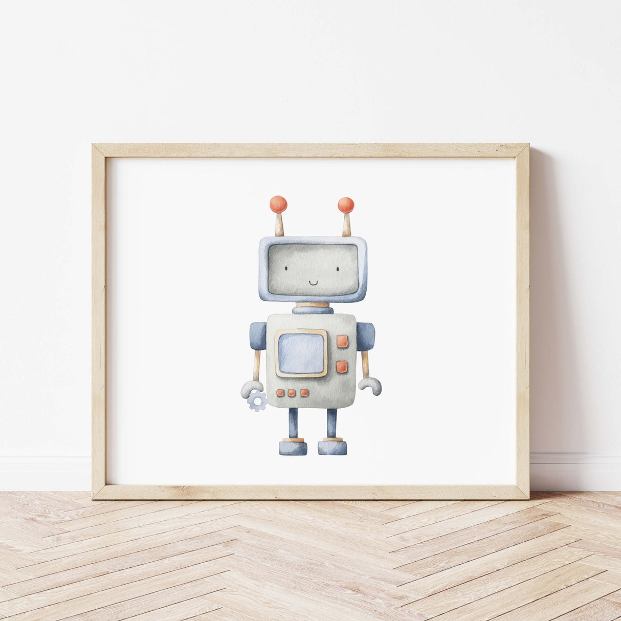 Robot Nursery Prints - Blue Gray - Horizontal - Set of 7