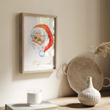 Watercolor Santa print with in gold colors "Make a wish" quote for christmas wall decor and boho winter home decor.