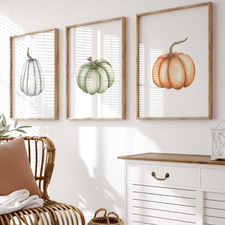 Watercolor pumpkin print for boho autumn decor