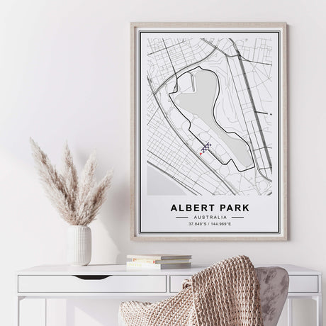 Albert Park F1 circuit map print for home decor.