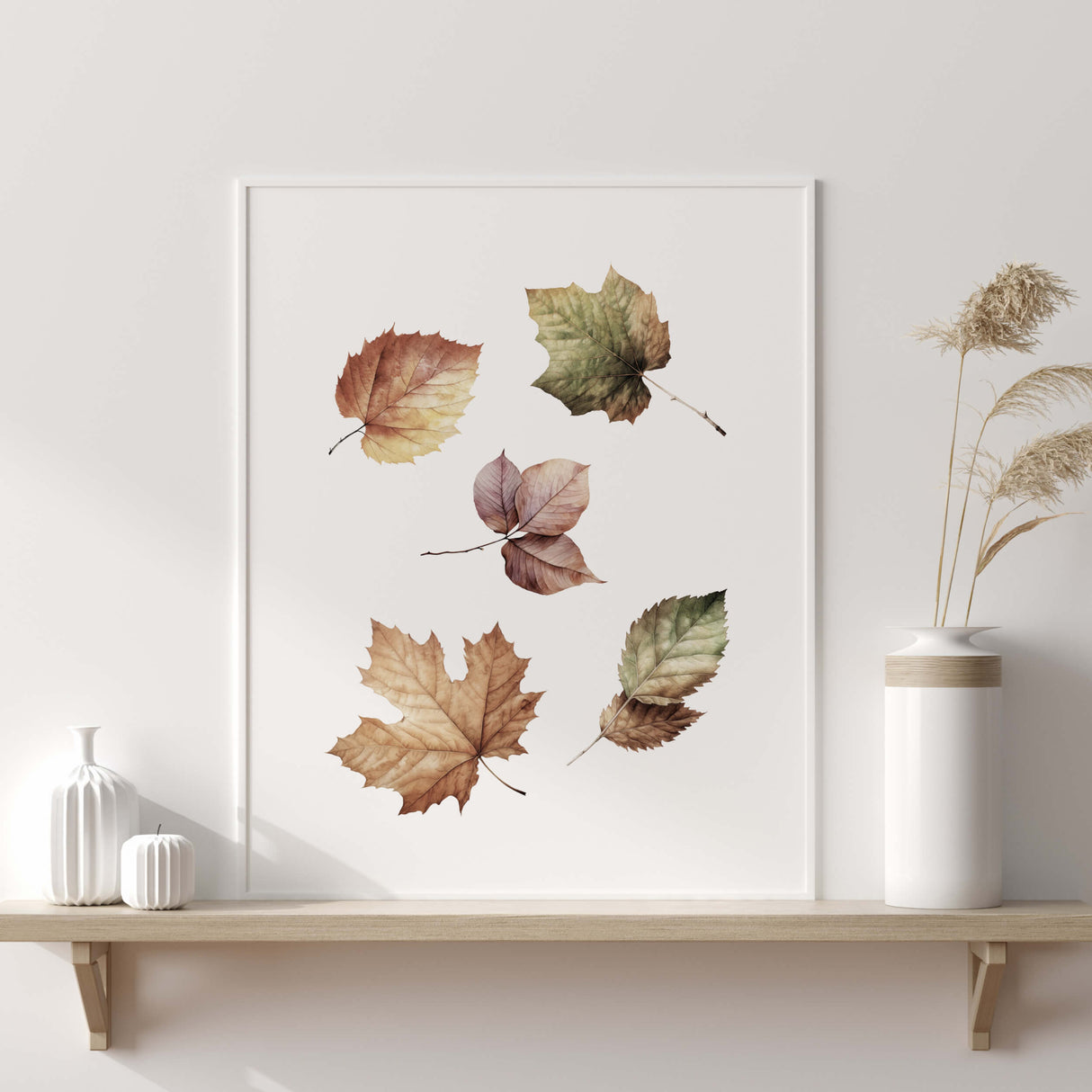 Watercolor fall leaf printable for autumn home decor.