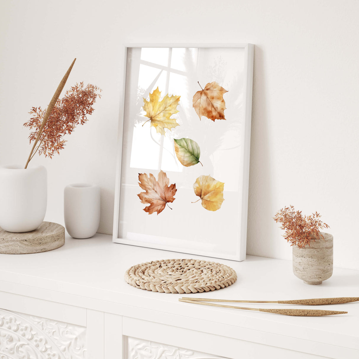 Autumn leaves print for seasonal home decor.