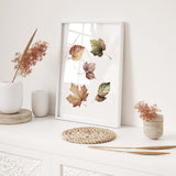 Watercolor fall leaves printable for autumn home decor.