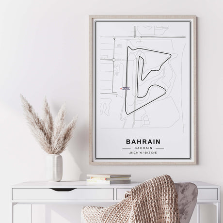 Bahrain F1 print for black and white home decor.