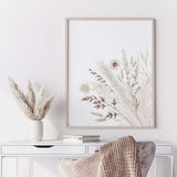 Neutral home decor with beige flower and pampas print