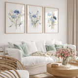 Watercolor blue floral print for neutral spring home decor.