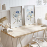 Watercolor blue wild flower print for neutral spring home decor.