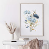 Watercolor blue  flower print for neutral spring home decor.