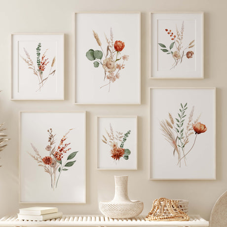 Boho wildflower print for neutral home decor.