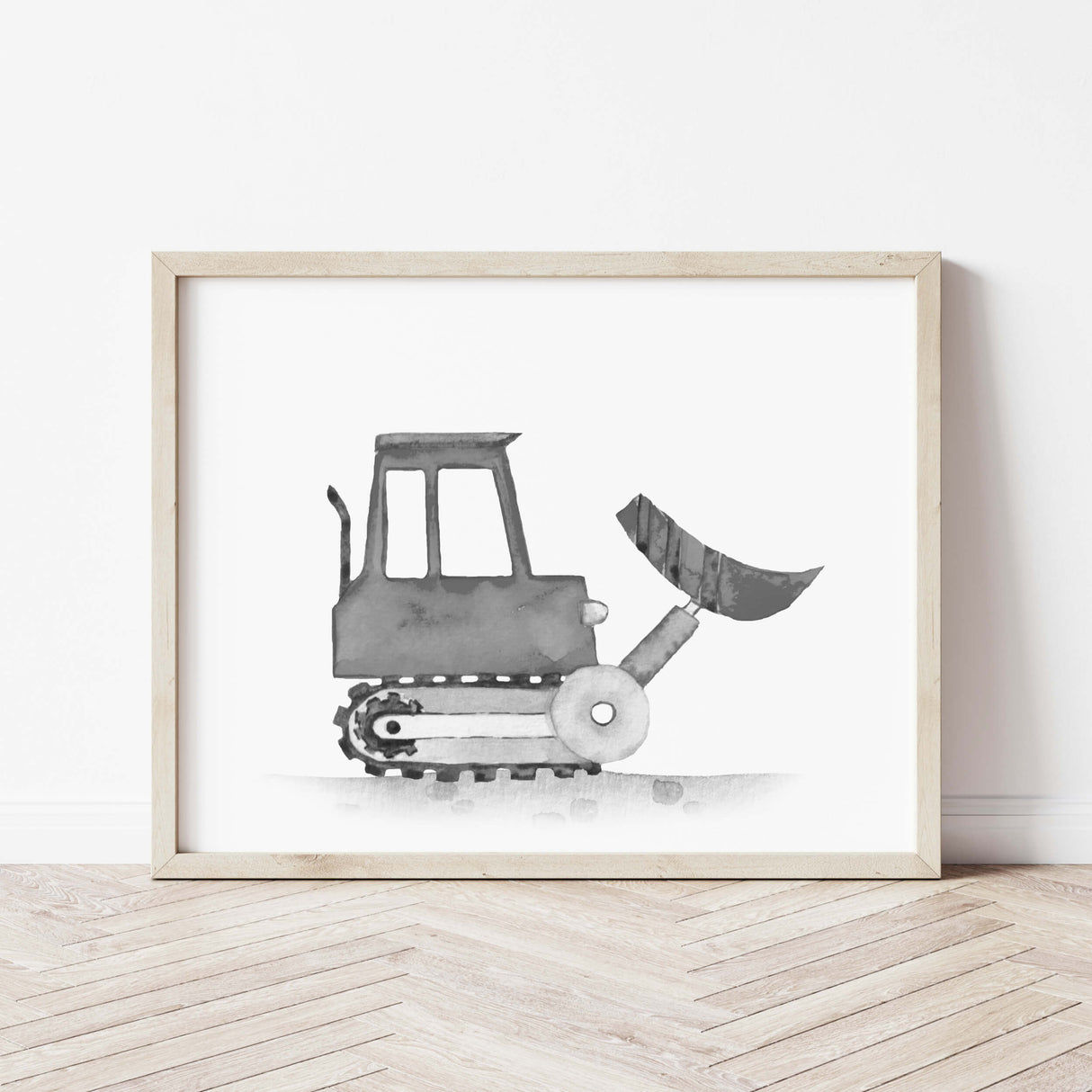 Set of 6 watercolor construction vehicle print with bulldozer in black , gray colors for baby boys room decor, toddler room decor, nursery room decor, vehicles: tractor, cement mixer, crane, digger, dump truck, bulldozer