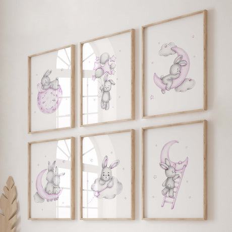 Watercolor bunny printable in gray and purple colors for baby girls room decor, gender neutral nursery decor, lilac gray- grey nursery decor, purple gray nursery decor, grey nursery decor.