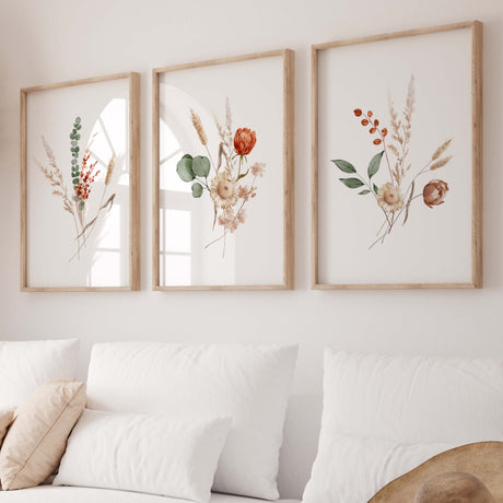 Watercolor wildflowers with autumn colors for autumn home decor.