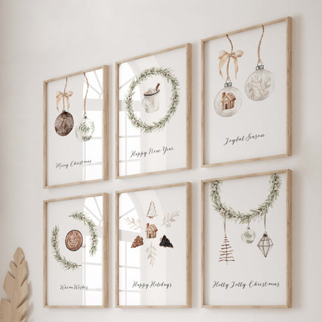 Set of 6 watercolor christmas decor print for christmas home decor