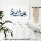 Watercolor christmas trees nursery print for winter nursery decor.