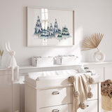 Watercolor pine trees nursery poster for christmas neutral nursery decor.