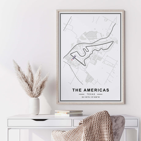 The Americas F1 print with black and white circuit map.