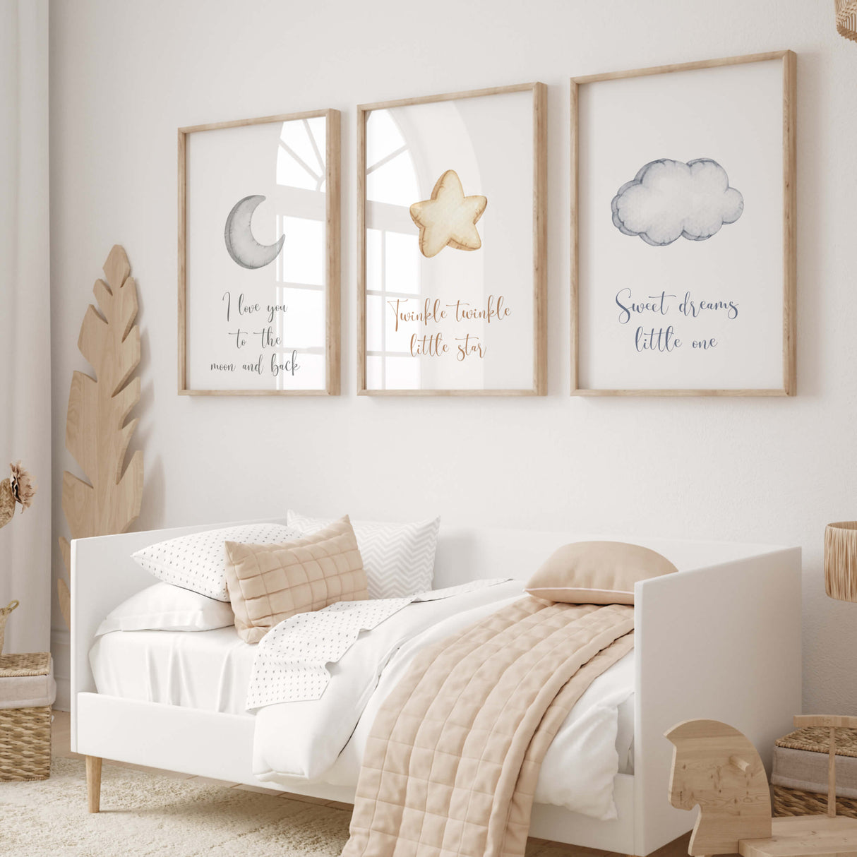 Watercolor star, cloud, moon nursery poster for gender neutral nursery decor, baby boys room decor, baby girls room decor, quote: I love you to the moon and back, Twinkle twinkle little star, Sweet dreams little one.