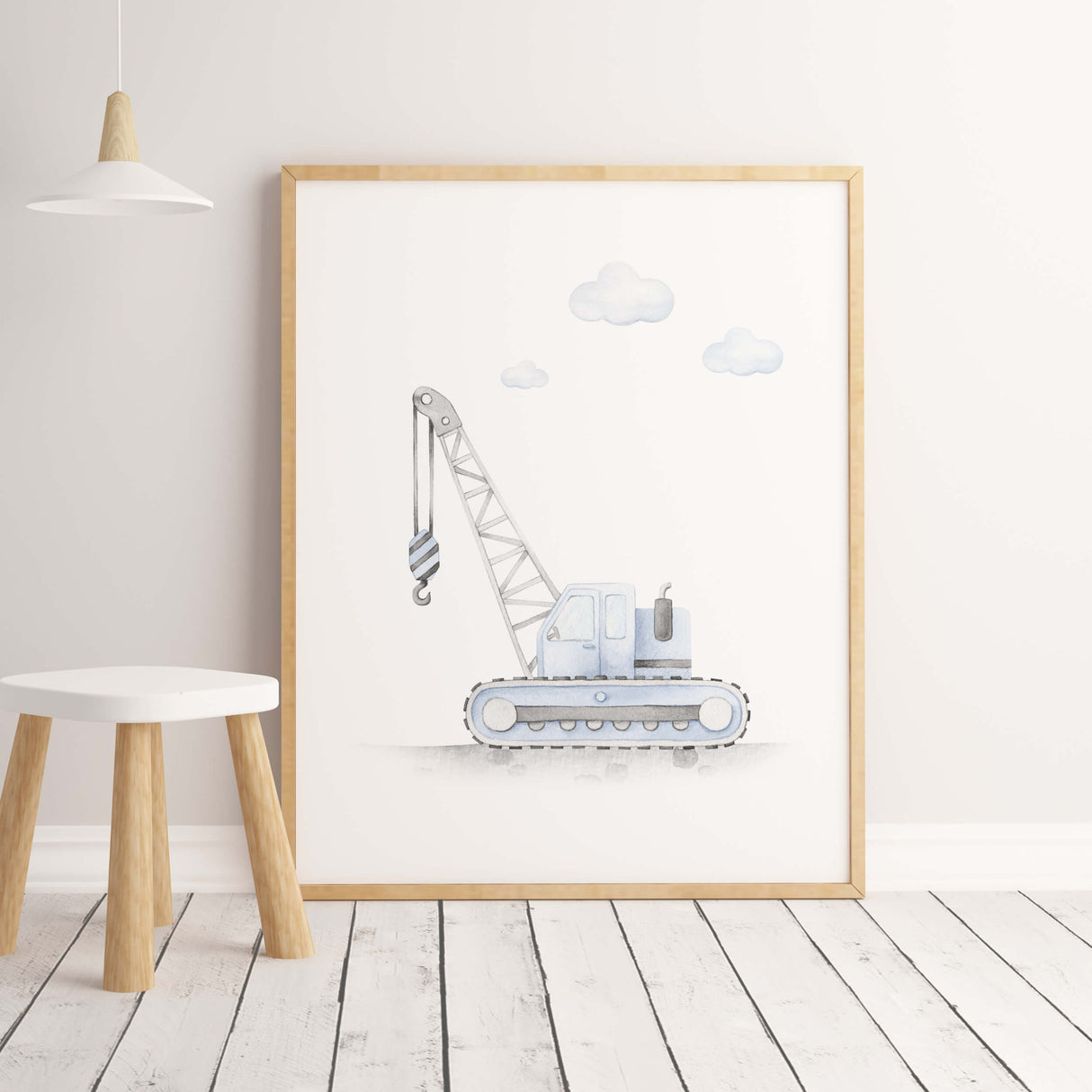 Light blue crane print for toddler and baby boys room decor.