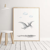 Watercolor dinosaur poster for kids room decor.