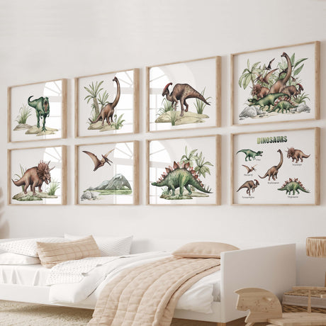 Set of 8 dinos print for neutral kids room decor.