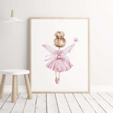 Watercolor fairy ballerina print for pink nursery decor and white girls room decor.