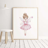 Watercolor fairy ballerina print for pink girls room  decor.