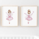 Set of 2 watercolor pink fairy printable for girls room decor.