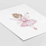 Watercolor fairy ballerina print for pink nursery decor.