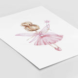 Watercolor fairy ballerina print for pink nursery decor.