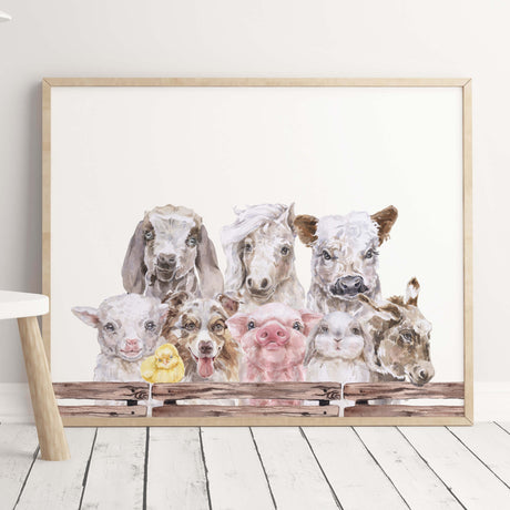 Watercolor farm animals print for farm home decor, rustic home decor, gender neutral home decor.