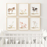 Set of 6 watercolor farm animal for neutral nursery decor.l